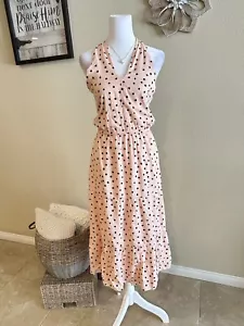 Maurices Women’s Peach Color Black Polka Dot Halter Neck Dress Size - XL - Picture 1 of 9