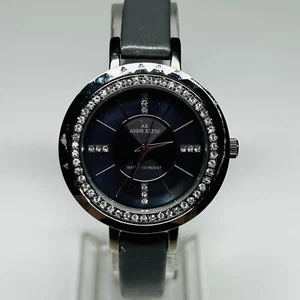 Anne Klein Watch Women 34mm Silver tone MOP Gray Leather Pave New Battery - Picture 1 of 11