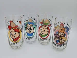1985 The Chipmunks and The Chipettes Glasses Alvin Simon Theodore 4 Piece Set - Picture 1 of 18