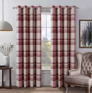 always4u Red Check Curtains Plaid Farmhouse Window Curtains Highland Woolen L... - Picture 1 of 8