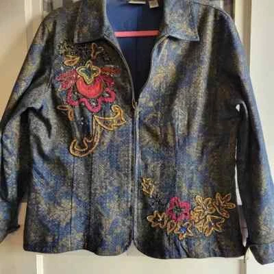 Chaqueta para mujer Chico damasco bordada lentejuelas cremallera frontal talla 2 (grande/2) Foto 1 de 4