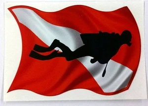 Diver Down Flag (con buzo) calcomanía de buceo 4 "x2.7" - Imagen 1 de 1