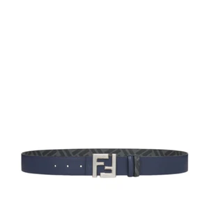 FENDI FF Squared $550 Blue Leather And Black Canvas Reversible 35mm Belt New - Picture 1 of 1