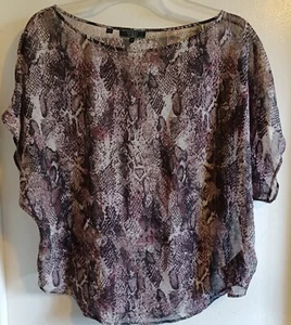 Guess Los Angeles Women Size M Sheer Blouse Animal Print Mauve Beige Cap Sleeve - Picture 1 of 8