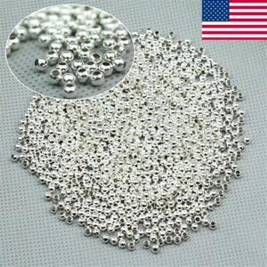 100Pcs Genuine 925 Sterling Silver Round Ball Beads for Jewelry Making Findings - Picture 1 of 11