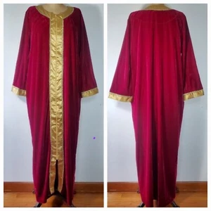 Phases Housecoat Size L Red Velvet Gold Pockets Sourceress Robe Gown Vintage - Picture 1 of 10