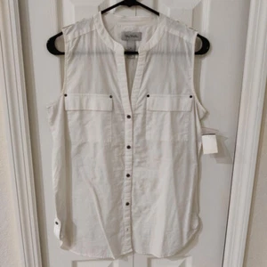 Bay Studio Women's Sleeveless White Cotton Button Down Blouse Top Medium NWT - Picture 1 of 4