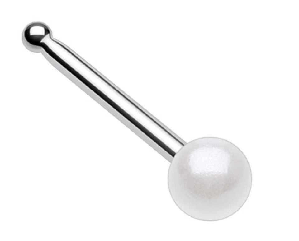 Nose Ring Stud Luster Pearl Ball 316L Surgical Steel 20g 1/4'' - Image 1 of 1