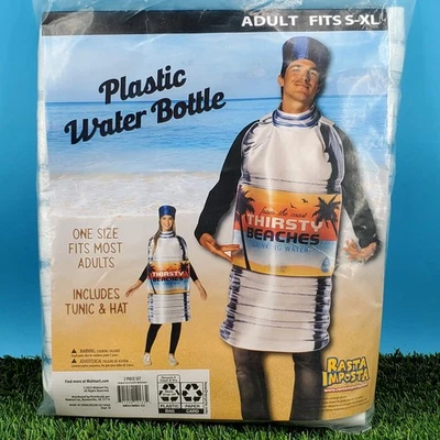Plastic Water Bottle Costume - "Thirsty Beaches" One Size Adult S-XL Tunic & Hat - Image 1 of 4