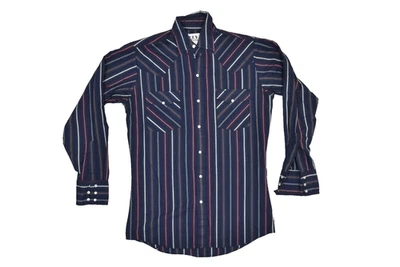 Camisa occidental a rayas con botones a presión para hombre Ely Cattleman Talla S Pearl Snap Foto 1 de 4