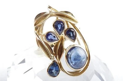 Ring With Sapphire Cabochon Drop Made From 585 Er 14K Yellow Gold Size 54# Foto 1 de 4