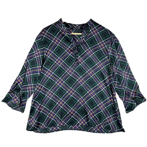 RETRO Violet & Claire L Plaid Print 3/4 Sleeve Blouse Top Career Casual Flowy - Picture 1 of 12