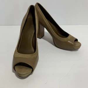 Banana Republic Heels Womens 9 Brown Taupe Leather Suede Open Toe Pump Office - Picture 1 of 8