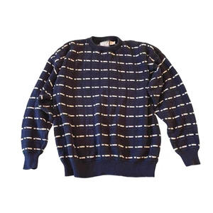 VTG! Windsor Shirt Company Sweater Blue White Cotton Knit Crewneck USA Men's XL - Picture 1 of 10