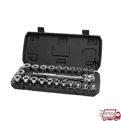 23-Piece 1/2 Drive Mechanics Set Ratchet Chrome Finish Rust Resistant Sockets US - Image 1 of 4