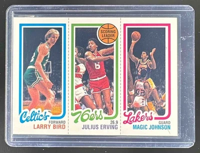 Larry Bird Julius Erving Magic Johnson 1980 Topps Rookie RC HOF Foto 1 de 3