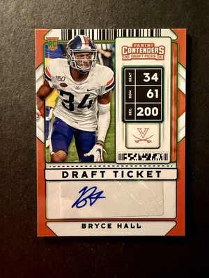 2020 Panini Contenders Draft Ticket Bryce Hall #174 Rookie Auto RC Virginia - Image 1 of 2