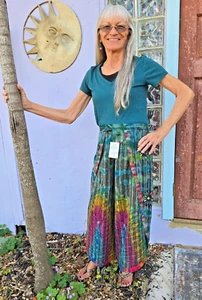 Rising International Nepal HANDMADE TIE DYE DRAW STRING Hose OPEN WIDE LEG - Bild 1 von 3