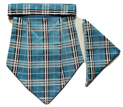 NEW TURQ white Men Silk Cravat+POCKET SQUARE Scarf Ascot Tie PARTY-PRE STITCHED - Image 1 of 4