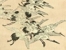 Antique Japanese Flower WoodPrint Storks Birds c. 1890