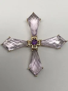 Richard Palermo Amethyst 14K Kreuz Anhänger HSN Gelbgold ausgefallener Schliff ZURÜCKGENOMMEN - Bild 1 von 12