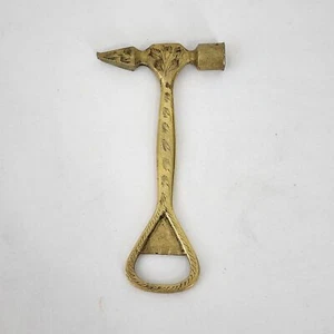 Solid Brass Mini Hammer w Bottle Opener Engraved Vintage Barware Boho Chic Decor - Picture 1 of 7