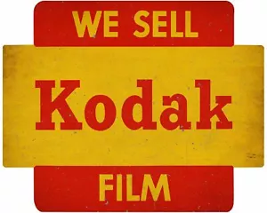 WE SELL KODAK FILM BRIGHT RED YELLOW HEAVY DUTY USA MADE METAL ADV AGED SIGN - Picture 1 of 1