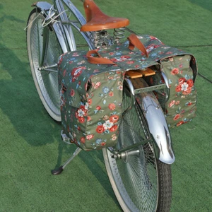 TOURBON Canvas Bike Double Pannier Roll Tool Storage Luggage Shoulder Bag Gift - Picture 1 of 24