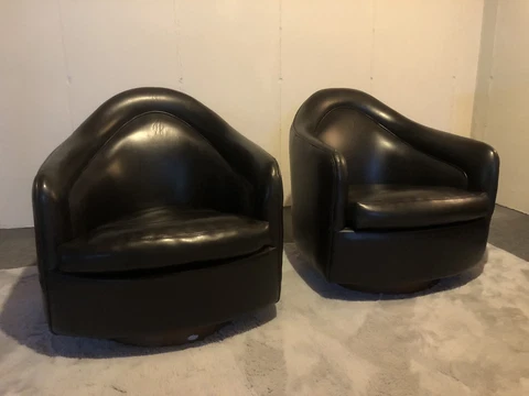 Two Milo Baughman for Thayer Coggin Tear Drop Swivel Lounge Chairs; Mid Century Cover