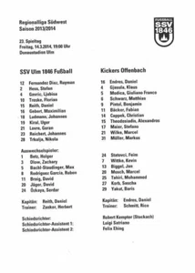 Line up     13/14    RL     SSV Ulm 1846 - Kickers Offenbach - Foto 1 di 1