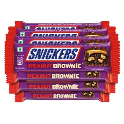 New Snickers Peanut Brownie Chocolate Bar  with Caramel 45g pack of 10 - Image 1 of 4