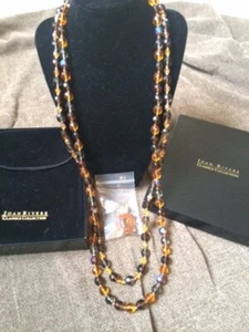 Joan Rivers two strand earth tone czech glass bead necklaces with enhancer NIB - Imagen 1 de 4