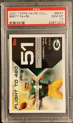 2007 TOPPS BRETT FAVRE COLLECTION FLIGHT TO 420 #BF51 PSA 10 POP 1 Packers Jets - Image 1 of 2