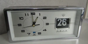 Vintage Black And Chrome DIAMOND Mechanical Date Flip Flap Alarm Clock - Picture 1 of 8