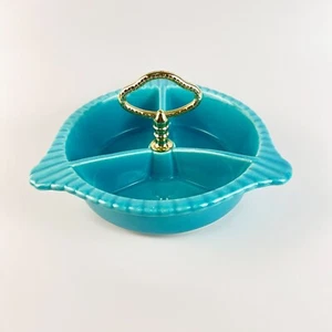 Vintage Retro California Pottery USA Relish Dish L65 Blue Turquoise Trinket - Picture 1 of 7