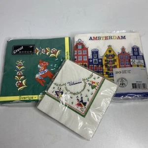 Scandinavian Luncheon Paper Napkins 3 Designs Dala Horse Amsterdam Welcome - Picture 1 of 12