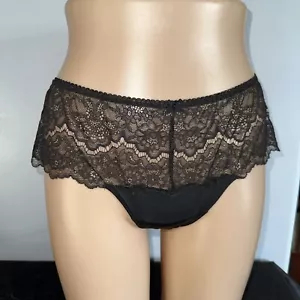 Victoria Secret Dream Angel Black Satin Floral Wide Side Thong Size LARGE # 704 - Picture 1 of 6