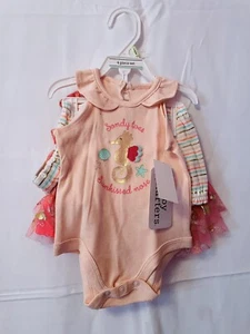 Baby Girl Starters 4 Pcs Bodysuit Short Headband Tutu 0-3 Months Stripped Orange - Picture 1 of 2