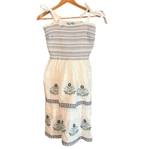 Draper James White & Blue Tiered Floral Embroidered Smocked Top Knee Length Dre - Picture 1 of 8