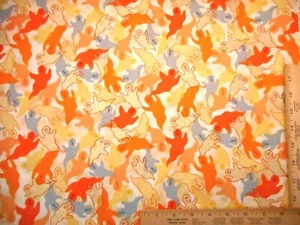 Halloween Fabric Short Yard Orange Gray Gold Met Gold Ghosts on Ivory Cotton Vtg - Picture 1 of 2