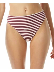 NWT MICHAEL KORS Maroon Stripes High Leg Bikini Swimsuit Bottom Small pno1822a - Picture 1 of 1