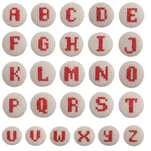 1 x Alphabet Cross Stitch Red on White 40 Lignes 25mm Craft Buttons - Picture 1 of 27