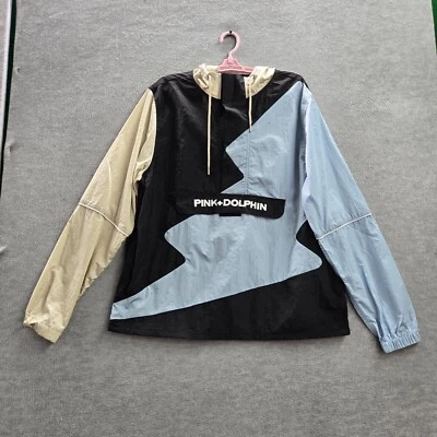 Pink Dolphin Men Jacket Large Blue Anorak Windbreaker Colorblock 1/2 Zip READ - Image 1 of 4