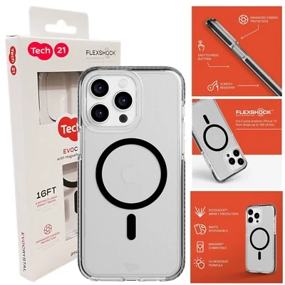 Genuine Tech21 (iPhone 15 PRO MAX) Case MagSafe Magnetic Ring Cover Clear/Black - Image 1 of 4