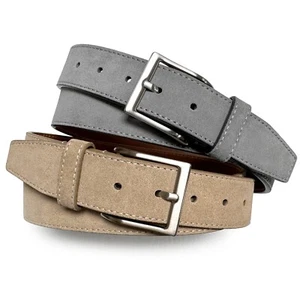 Brushed Nickel Buckle Suede Belt Genuine Leather Casual Jean Belt 1-1/2" Wide - Picture 1 of 10