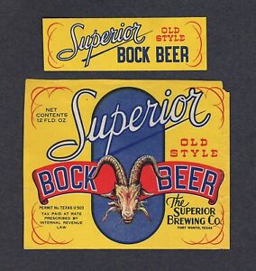 1930's beer label set - Superior Old Style Bock Beer - Fort Worth, Tx