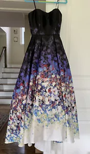 Betsy & Adam Long Floral Print Strapless Hi-Low Ballgown Size 4 Prom MSRP $319 - Picture 1 of 8