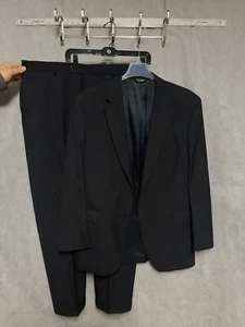 Jos A Bank Suit Men's 44XL Black Blue Wool 2B Academia Career 39X35 Pants Luxury - Picture 1 of 18