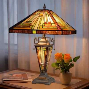 Stained Glass Table Desk Lamp Tiffany Style with Mission Design 16" Shade New - Picture 1 of 4
