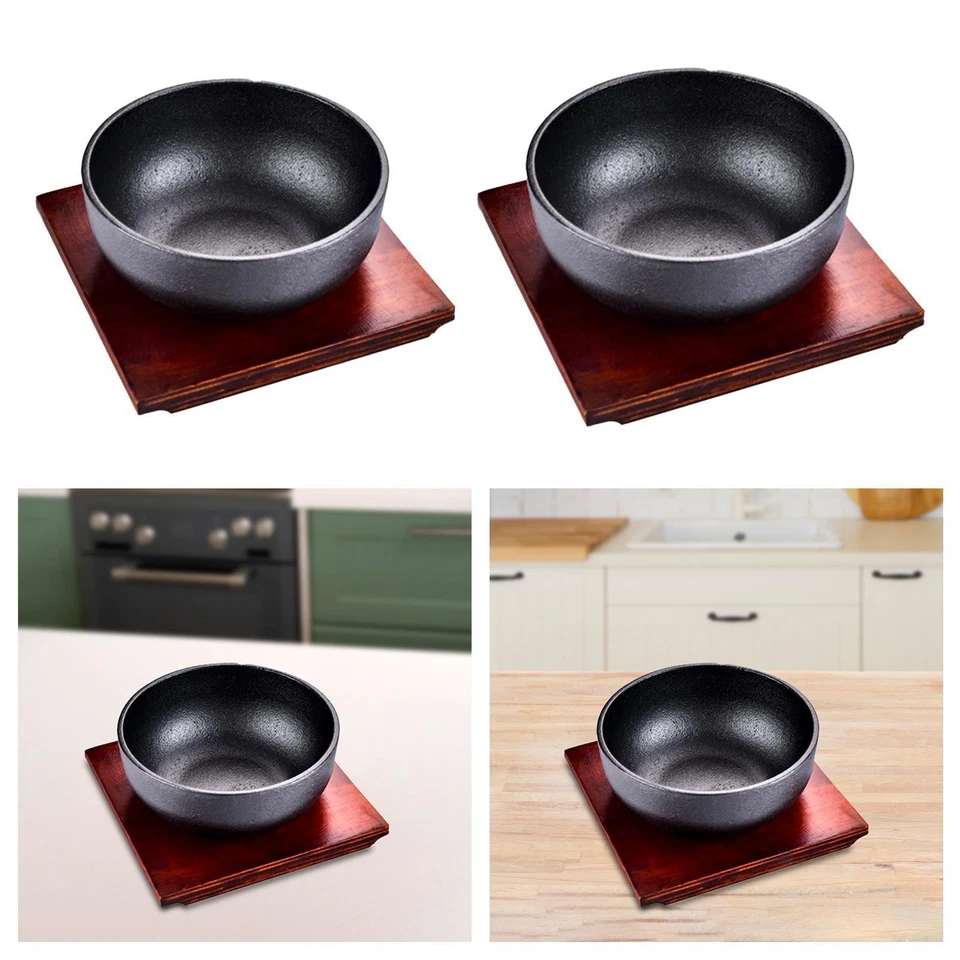 Cast Iron Mixing Bowl with Wooden Tray for Meal Prep and Fruit Serving in - Image 1 of 1